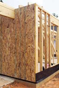 STRETCH PANEL: Windstorm OSB wall sheathing is long enough to reach from the top of the top plate to the bottom of the bottom plate in a single panel. There are no horizontal joints to block or filler strips to cut and install. In hurricane zones, this can reduce the number of metal straps the builder needs to install. And when installed with an engineer-approved nailing pattern, Windstorm satisfies uplift and shear requirements in areas with building codes for up to 140 mph winds.