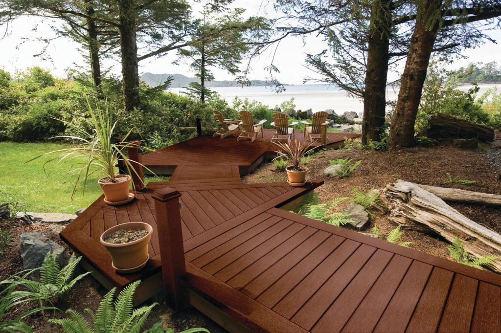 Eco-Decking: MoistureShield composite decking products from Advanced Environmental Recycling Technologies (A.E.R.T.), including boards, railings, and other accessories, are composed of 95 percent recycled content. The result is an outdoor building material that can count toward green building programs such as the National Green Building Standard, LEED for New Construction and Major Renovations, and the California Green Building Standards Code (CALGreen).