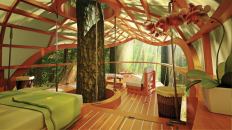 The E’terra Samara Resort features 12 units that are suspended from trees in the Canadian forest.