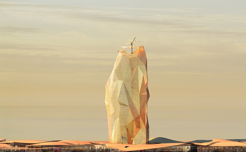 vertical city in sahara desert that looks like boulder