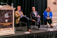 From left, Michael Clow, executive director of real estate, Greystar, David Ferszt, senior vice president of operations, Village Green Management Company, and Melissa Smith, executive vice president and chief administrative officer, Fogelman Management Group, share property management tips at the Multifamily Executive Conference.