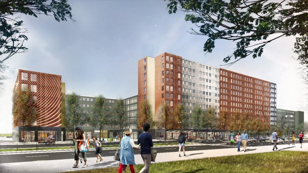 A rendering of the new Anthony Wayne Drive Apartments. Approximately 400 new beds are scheduled to open in fall 2018, with another 442 beds scheduled to open in fall 2019.