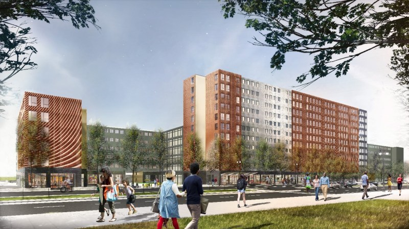 A rendering of the new Anthony Wayne Drive Apartments. Approximately 400 new beds are scheduled to open in fall 2018, with another 442 beds scheduled to open in fall 2019.