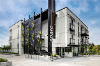 An exterior rendering of one of the five buildings in the Sparc Apartments complex.