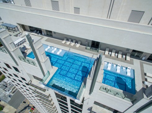 Market Square Tower’s “sky pool,” which extends 40 stories over the street below.