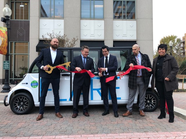 From left, FLARE COO Chris Yeazel, Arlington County board member Matt de Ferranti, FLARE CEO Andres Delgado, Arlington Chamber of Commerce senior director of membership Mike Rosenow, and Arlington Economic Development’s BizLaunch consultant Lourdes Morales.