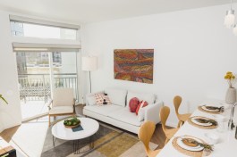 Compact units with ample natural light and balconies continue to be popular with tenants. The unit shown is a corner unit at Modera Redmond.