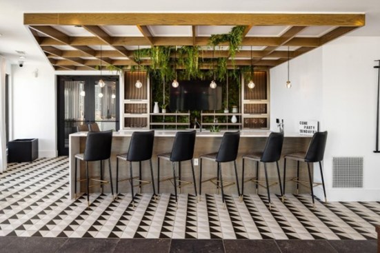 Apartment communities catering to renters by choice need to set the mood with design, finishes, and ambience that lean into an upbeat, luxury renter experience, like here at the NOVEL Edgehill community in Nashville, photo courtesy Crescent Communities