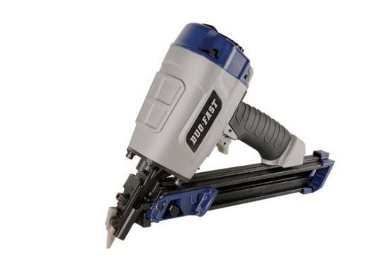 Duo-Fast Construction. The compact, DF150S-TC pneumatic 1&frac12;-inch Tico Nailer is designed to fasten joist hangers into wood with 1&frac12;-inch Tico nails. The tool features a single-strip magazine for easier maneuvering in tight spots. Three times faster than hand nailing, and twice as fast as a palm nailer, according to the manufacturer, the DF15OS-TC has a durable aluminum housing and fewer moving parts to withstand jobsite use and abuse. Other features include a steel rafter hook, adjustable air exhaust, cushion grip, and four-nail lockout to prevent dry firing. 888.631.2020. 
www.duo-fastconstruction.com.