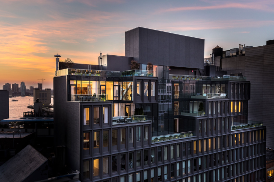 The carved-out rooftop terracing at ODA New York's 15 Renwick in Manhattan.