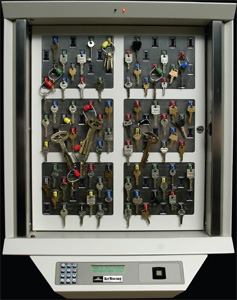 The redesigned KeyWatcher system, used to manage and monitor keys, offers more storage space and convenience. Illuminated slots make it easier to locate keys, while the new design uses less wall space, blends in with offi ce environments, and also holds keys, lockers, or credit cards. A built-in fingerprint reader can be added. 