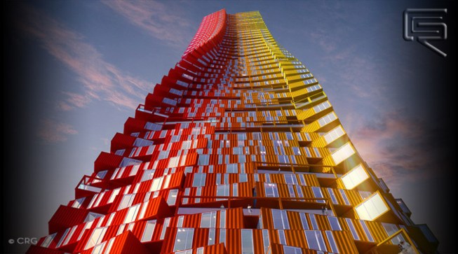 Architecture firm&nbsp;CRG Architects&nbsp;has released renderings for Container Skyscraper, two cylindrical towers constructed out of over 2,500 shipping containers.