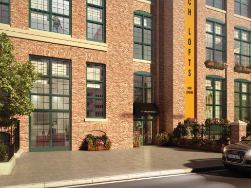 GREEN SCENE:

 Monarch’s location across from a train station that runs to Boston cuts traffic. Also green: native plantings and a surface parking lot paved with recycled asphalt.



EYE CANDY:

 In keeping with the original, tuck-pointed brick, the architects retained the original brick façade, installed new glazing in the historic windows, painted the exterior window trim with a green enamel to match the original hue, and repaired cornices.