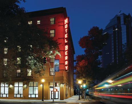The Studios at Hotel Berry, which retains the original sign from the building’s previous life as a hotel, rents for $399 to $599, depending on renter income.