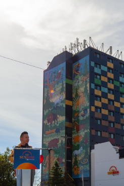 Artist Lance Cardinal at the grand opening of The SunRise.